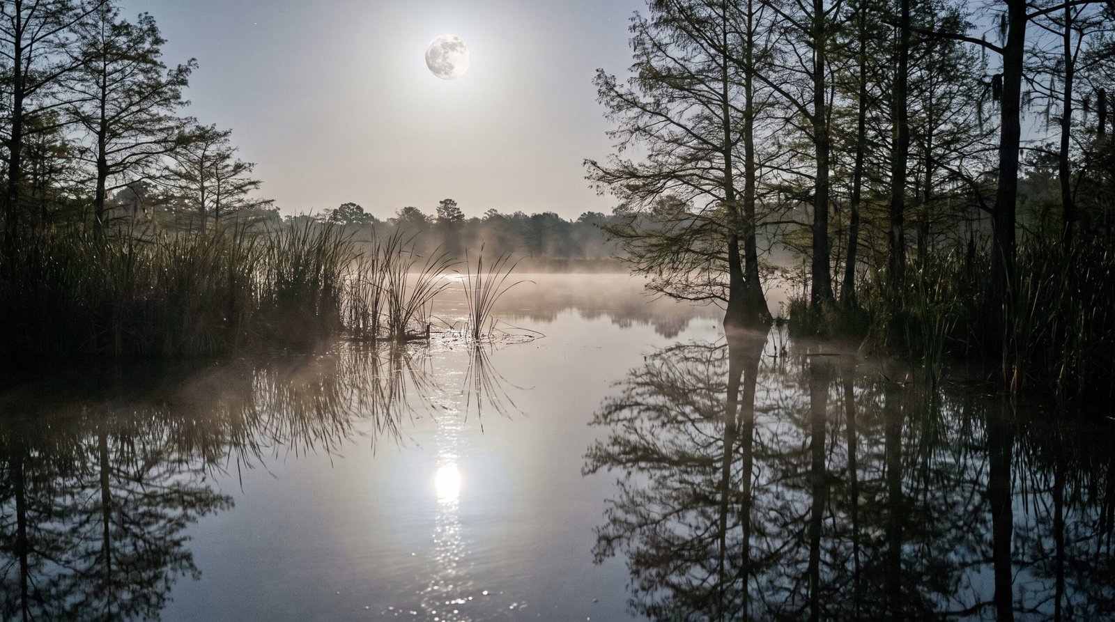 Moonlit Wetlands Wallpaper